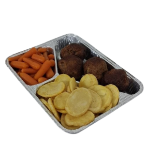 Gebakken aardappels met wordteltjes en balletjes gehakt